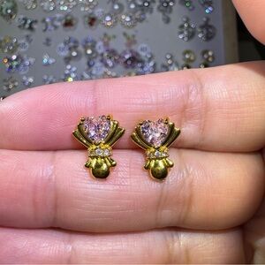Elegant Gold and Pink Heart Earrings